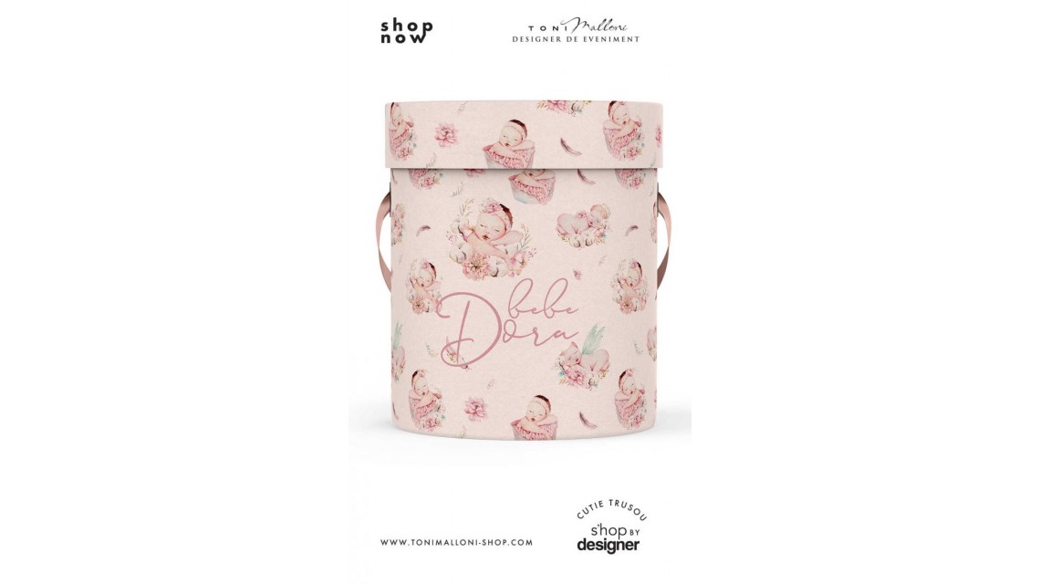 Cutie rotunda personalizata din mucava pentru trusou botez fetite Hello Baby Girl 1